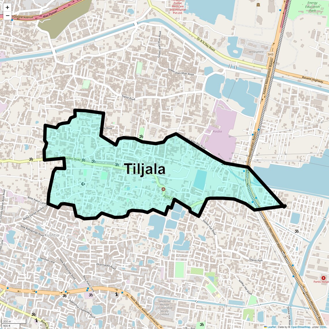 Location Map of Tiljala, Kolkata