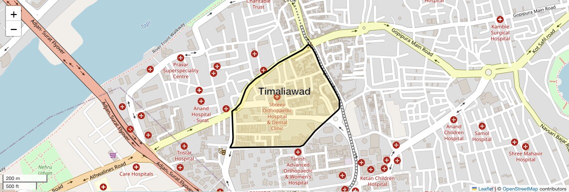Location Map of Timaliawad, Surat