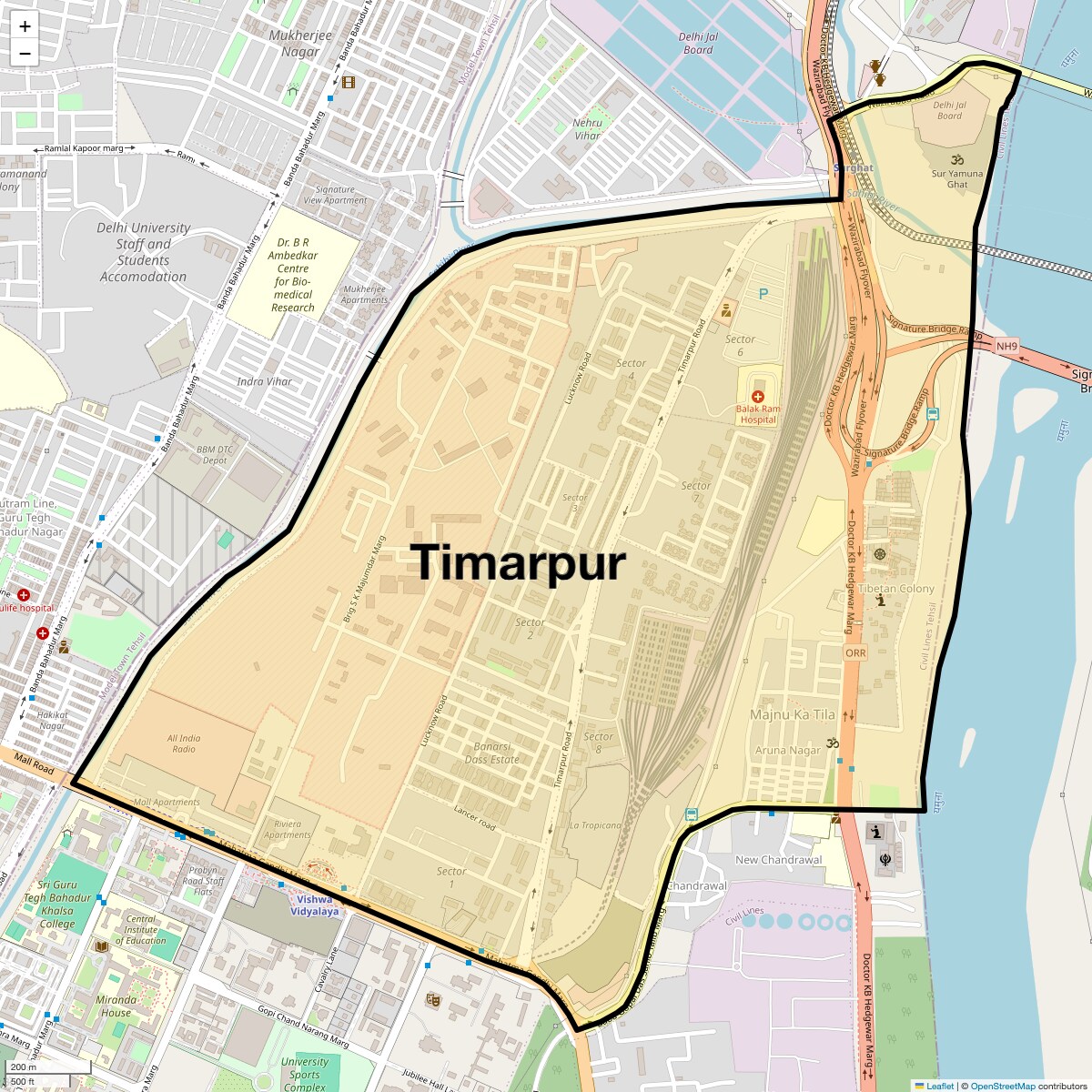 Location Map of Timarpur, Delhi