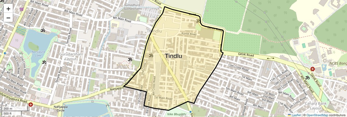 Location Map of Tindlu, Bangalore