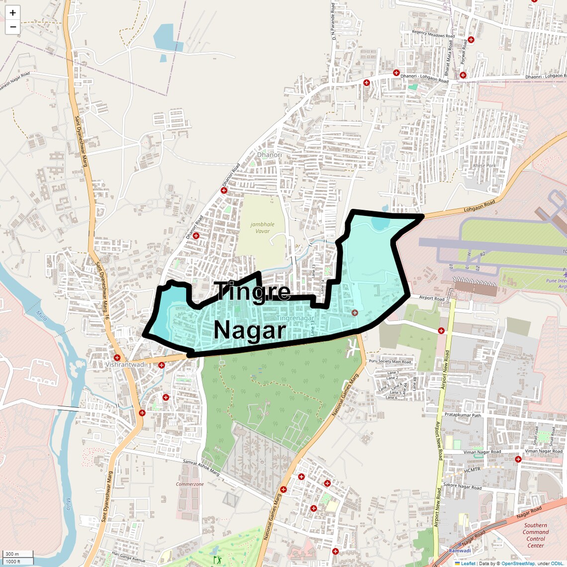 Location Map of Tingre Nagar, Pune