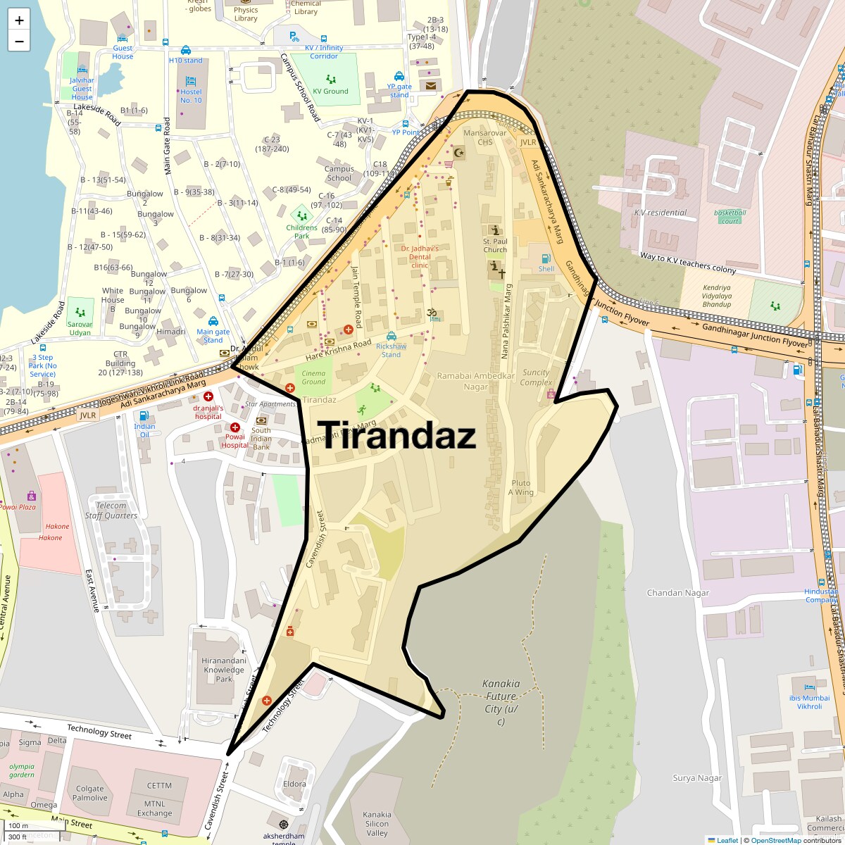 Location Map of Tirandaz, Mumbai