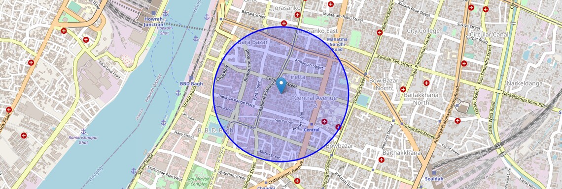 Location Map of Tiretta Bazar, Kolkata