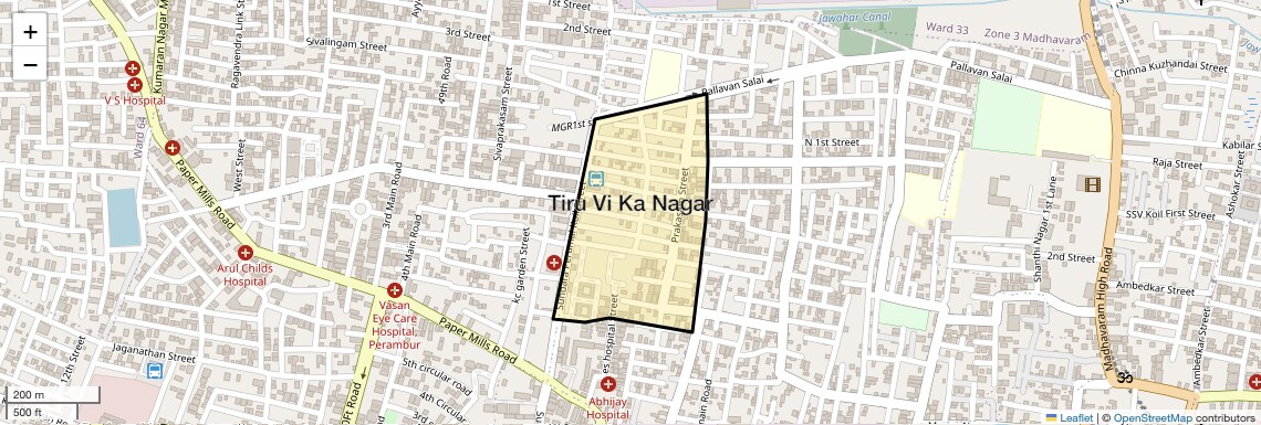 Location Map of Tiru Vi Ka Nagar, Chennai