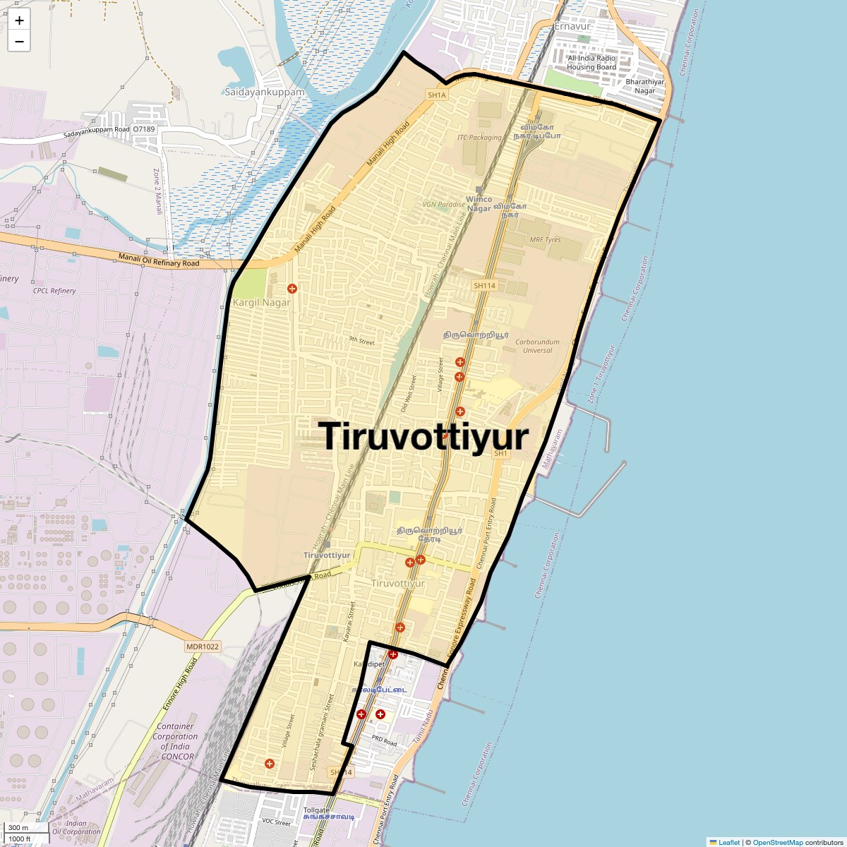 Location Map of Tiruvottiyur, Chennai