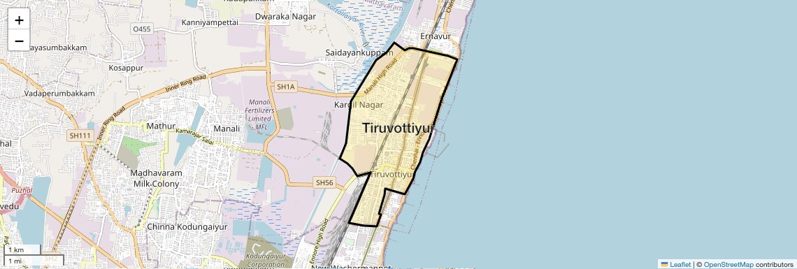 Location Map of Tiruvottiyur, Chennai