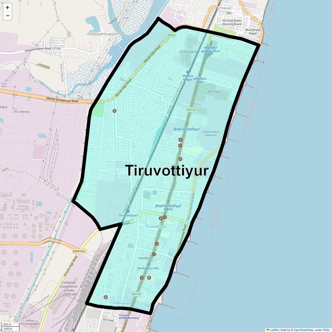 Location Map of Tiruvottiyur, Chennai