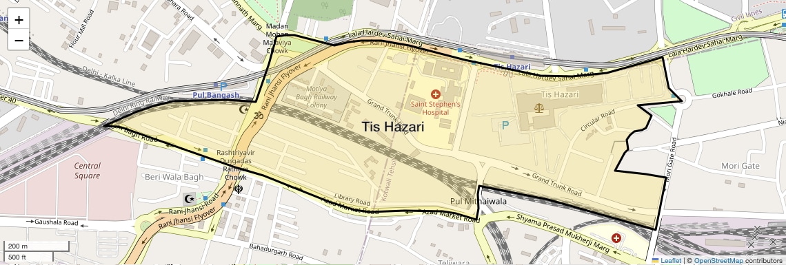 Location Map of Tis Hazari, Delhi
