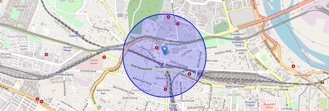 Location Map of Tis Hazari, Delhi