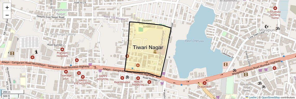 Location Map of Tiwari Nagar, Hyderabad