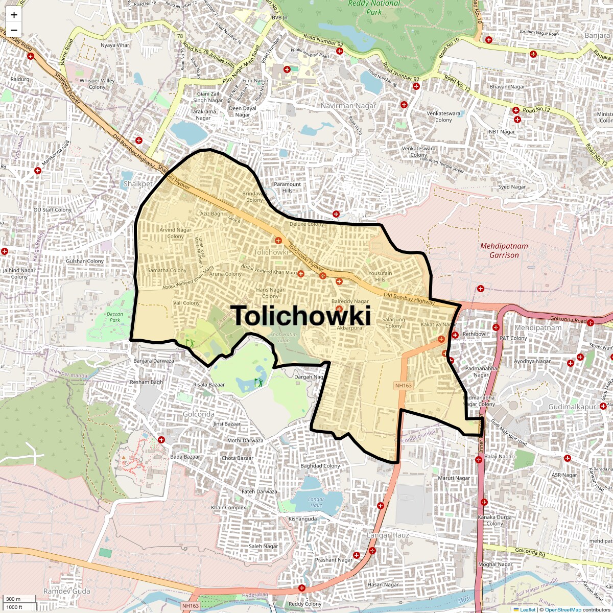 Location Map of Tolichowki, Hyderabad