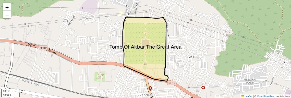 Location Map of Tomb of Akbar The Great Area, Agra
