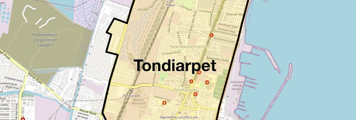 Location Map of Tondiarpet, Chennai