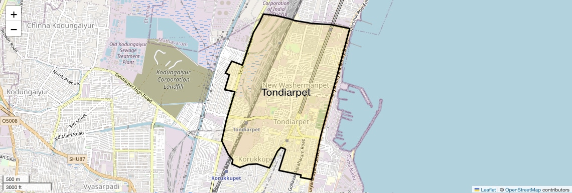 Location Map of Tondiarpet, Chennai