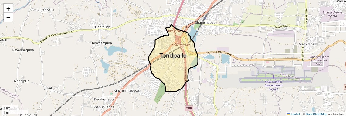 Location Map of Tondpalle, Hyderabad