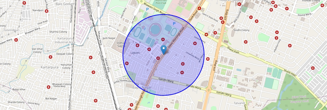 Location Map of Tonk Road, Jaipur