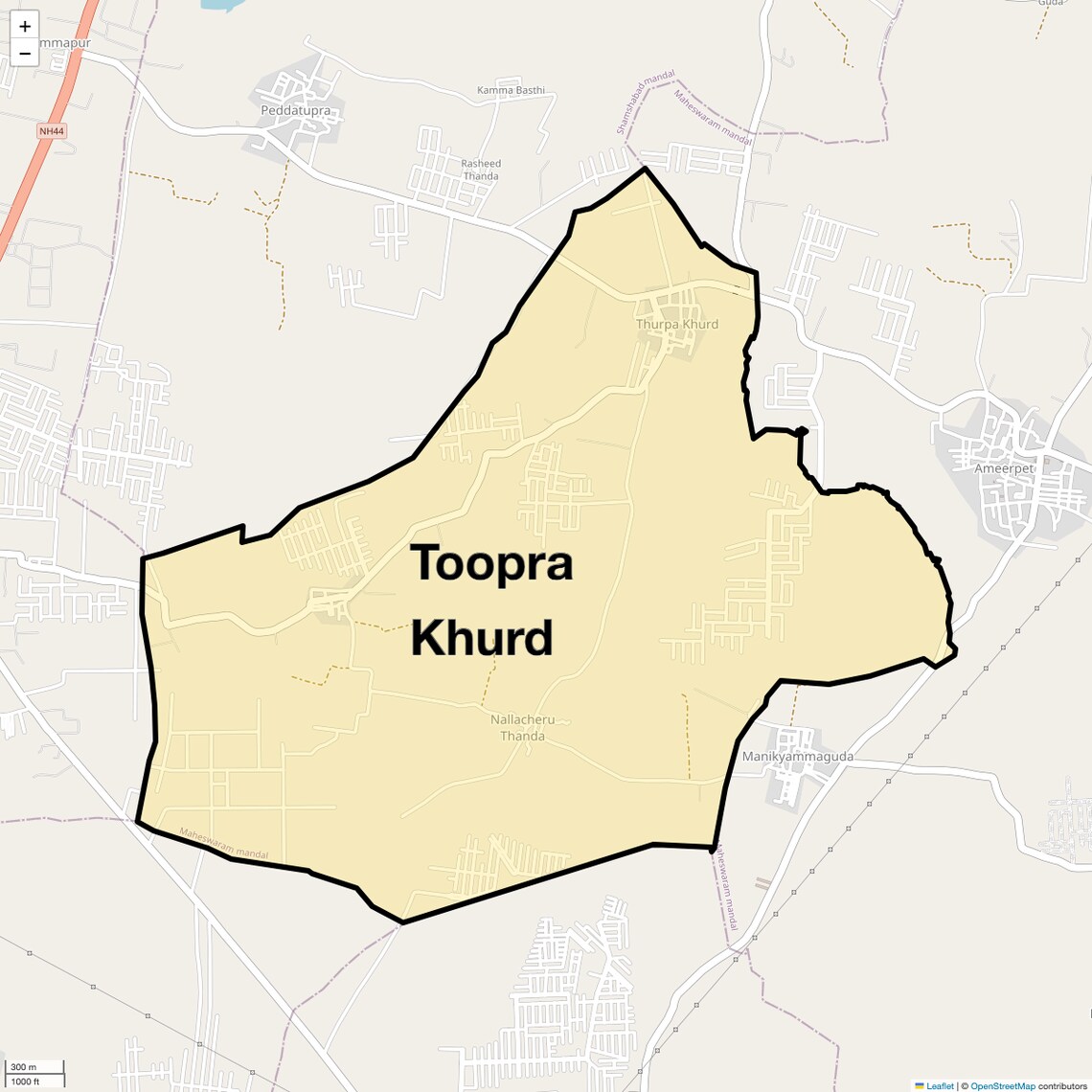 Location Map of Toopra Khurd, Hyderabad