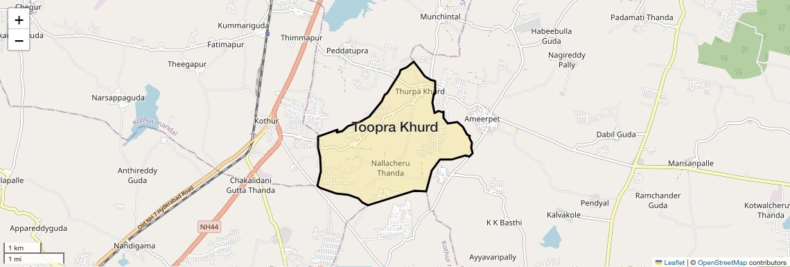 Location Map of Toopra Khurd, Hyderabad