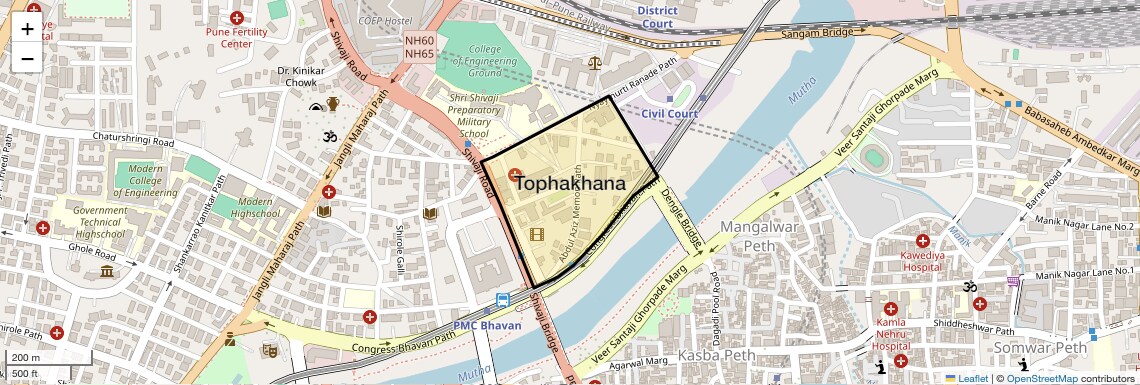 Location Map of Tophakhana, Pune