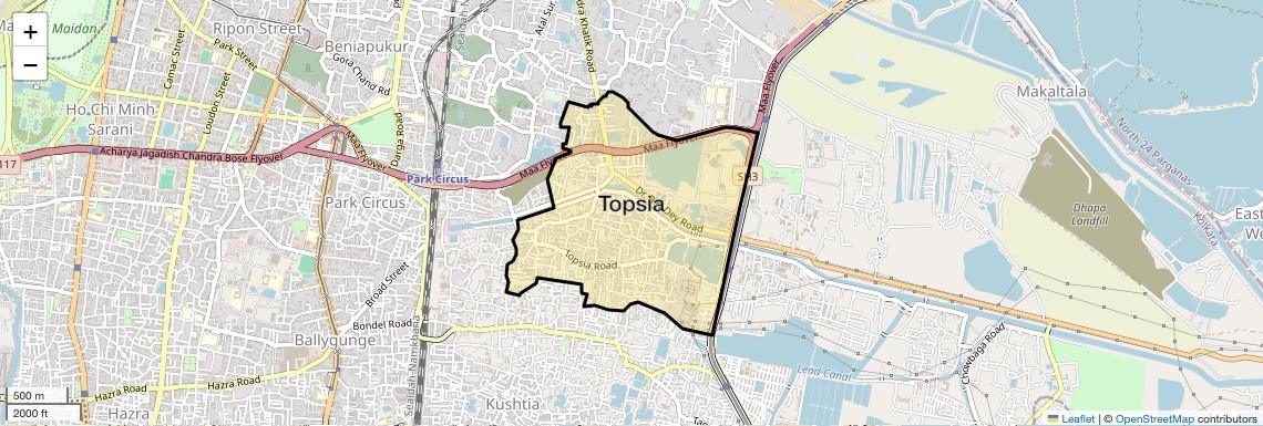 Location Map of Topsia, Kolkata