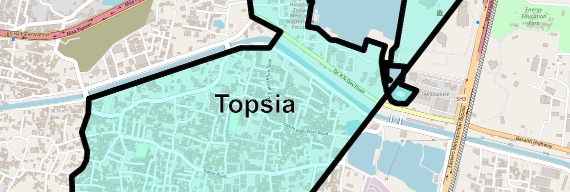 Location Map of Topsia, Kolkata