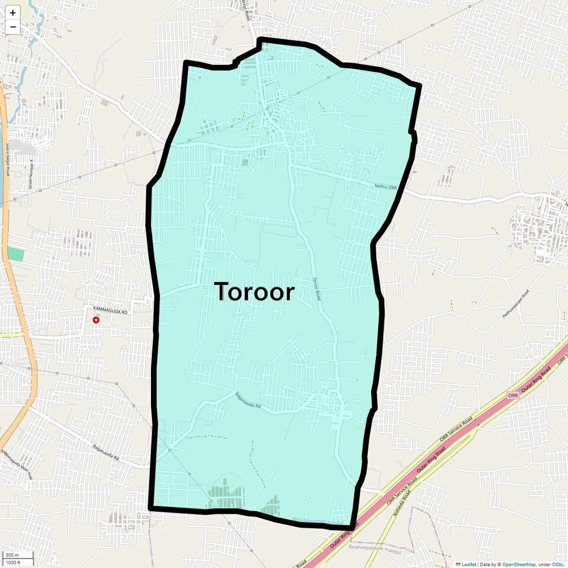 Location Map of Toroor, Hyderabad