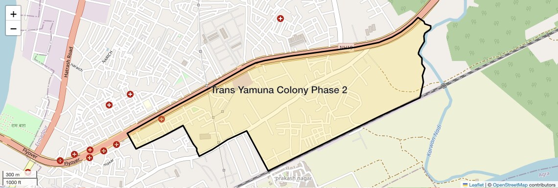 Location Map of Trans Yamuna Colony Phase 2, Agra