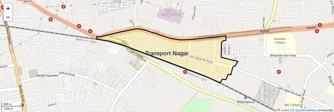 Location Map of Transport Nagar, Agra