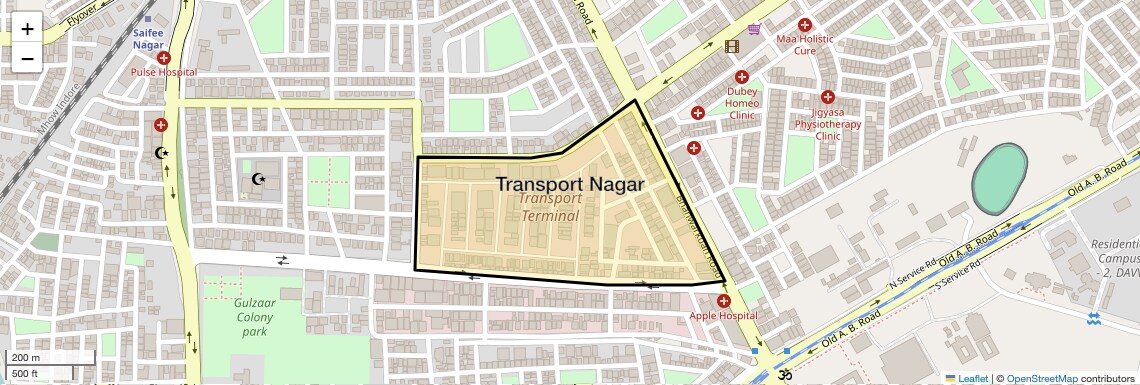 Location Map of Transport Nagar, Indore