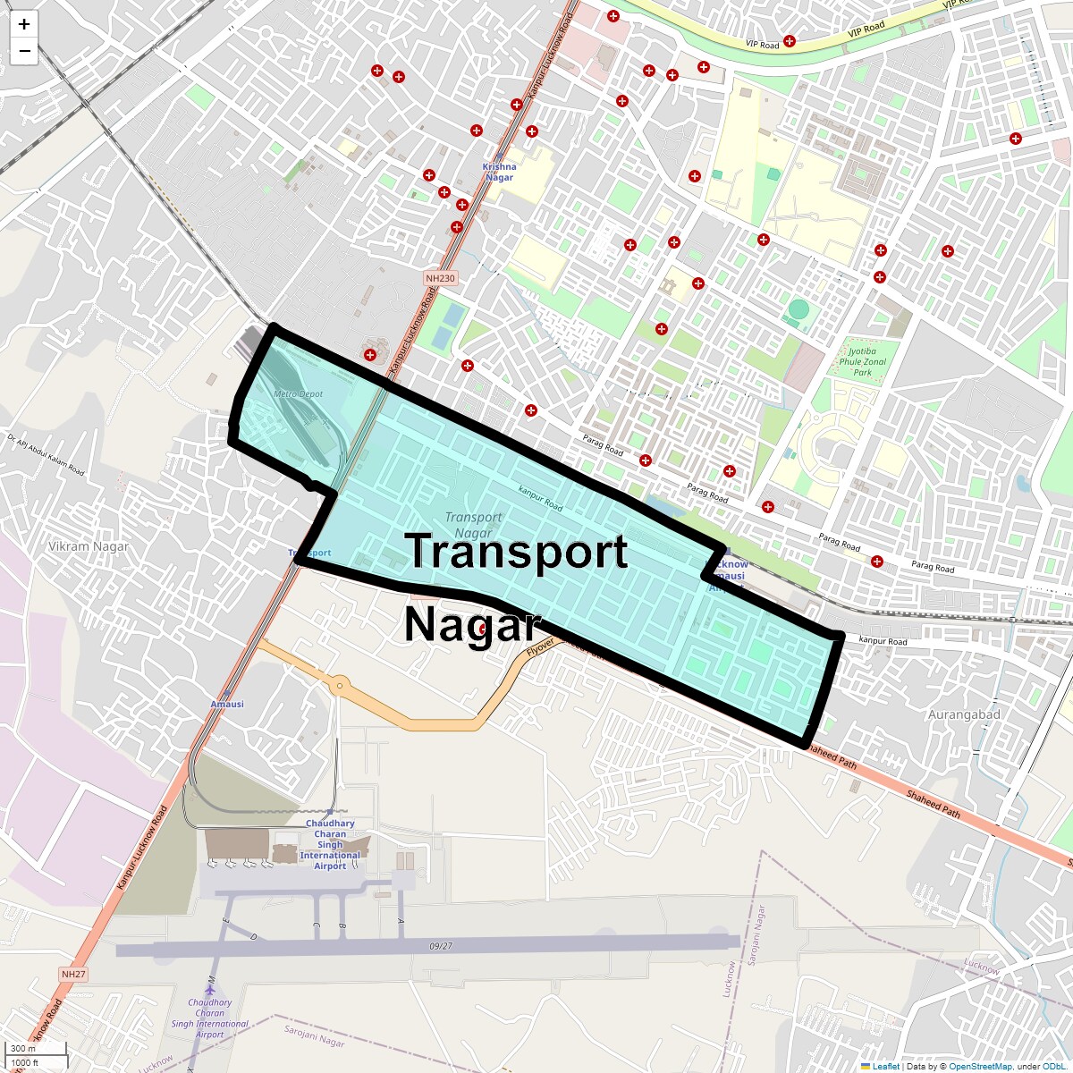 Location Map of Transport Nagar, Lucknow