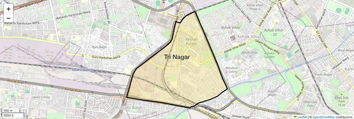 Location Map of Tri Nagar, Delhi