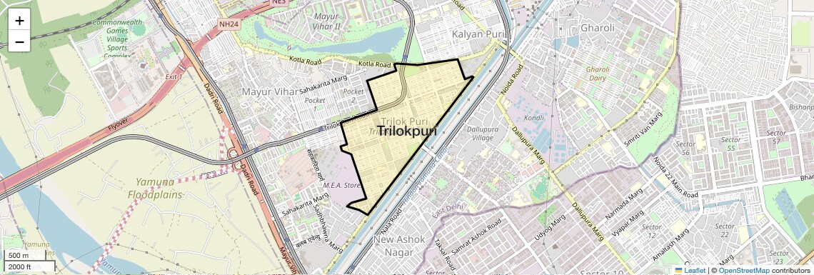 Location Map of Trilokpuri, Delhi