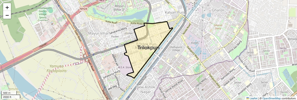 Location Map of Trilokpuri, Delhi