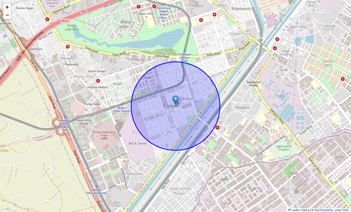 Location Map of Trilokpuri, Delhi