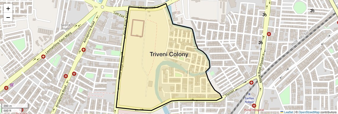 Location Map of Triveni Colony, Indore