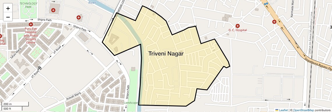 Location Map of Triveni Nagar, Jaipur