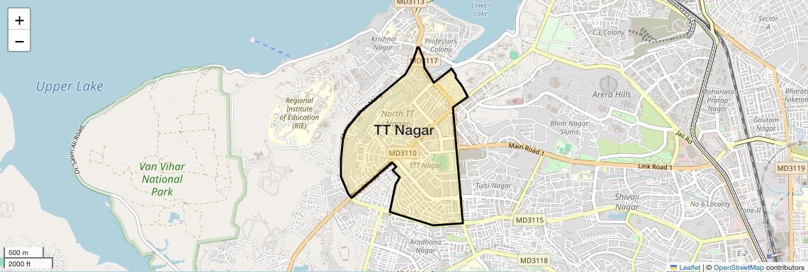 Location Map of TT Nagar, Bhopal