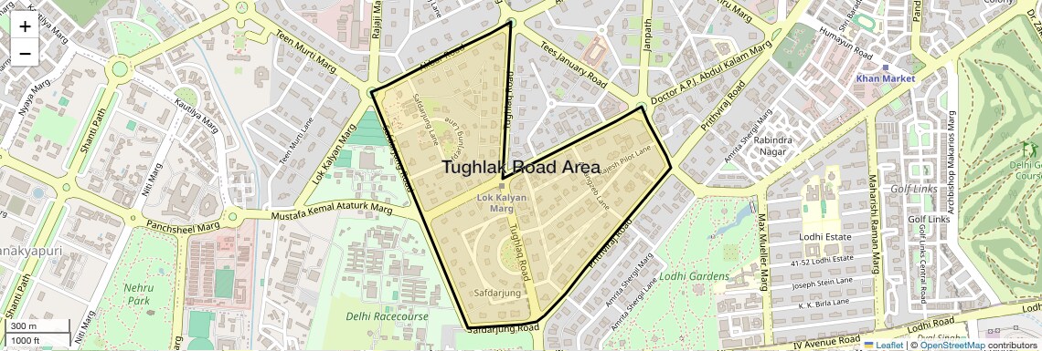 Location Map of Tughlak Road Area, Delhi