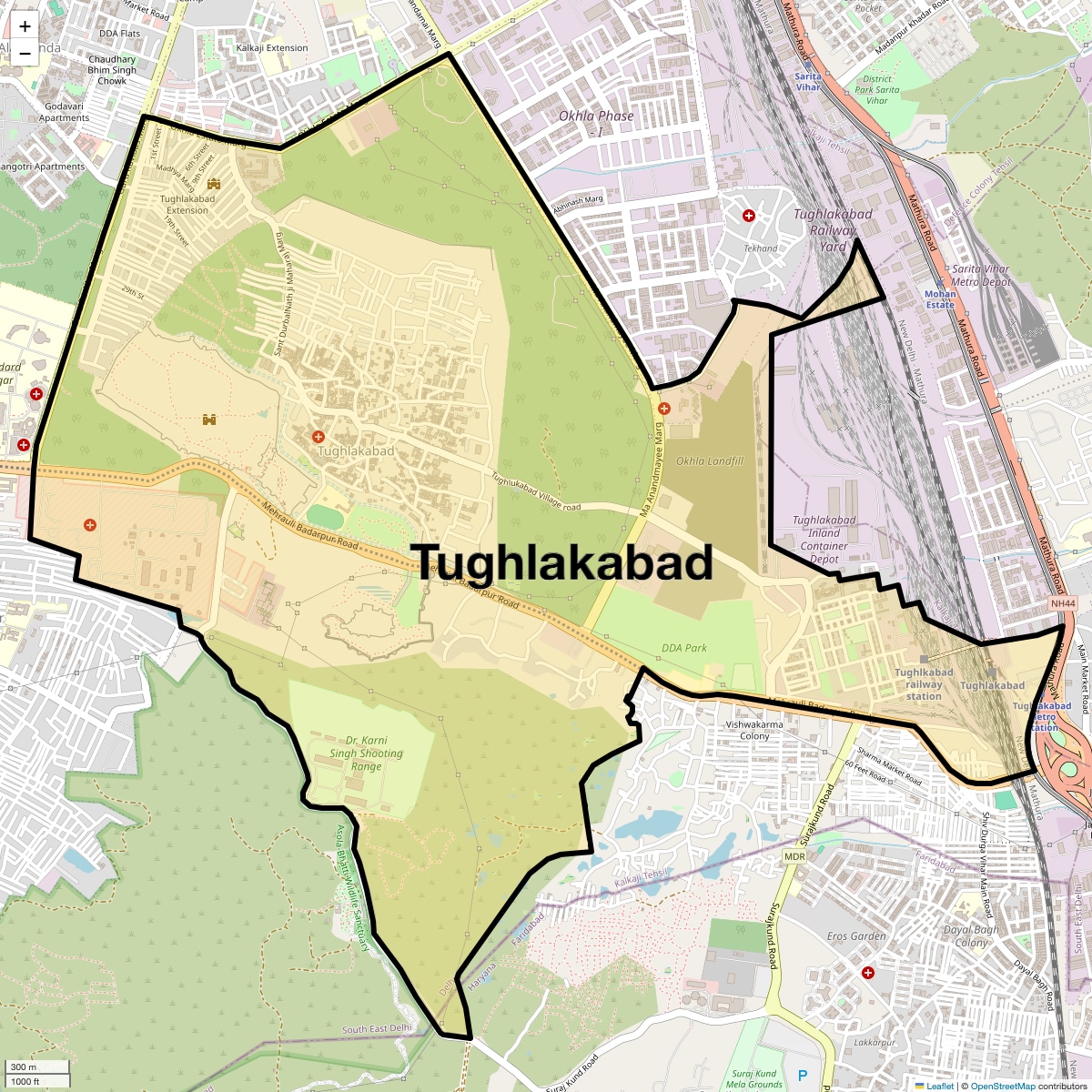 Location Map of Tughlakabad, Delhi