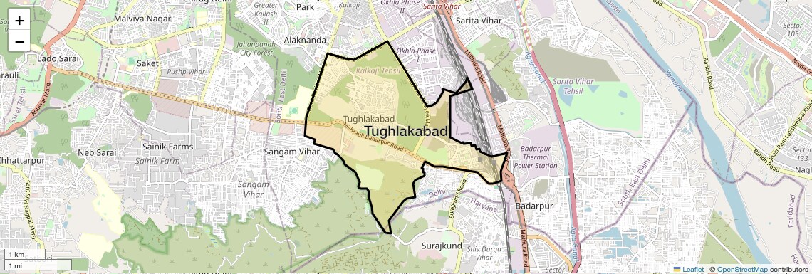 Location Map of Tughlakabad, Delhi