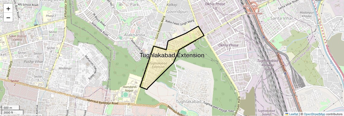 Location Map of Tughlakabad Extension, Delhi
