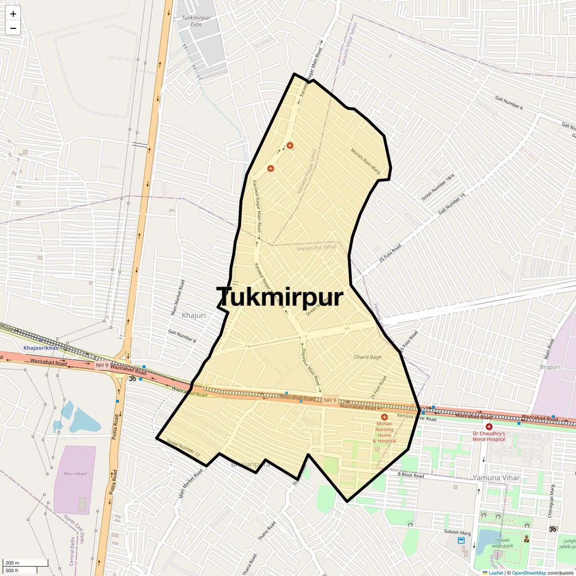 Location Map of Tukmirpur, Delhi
