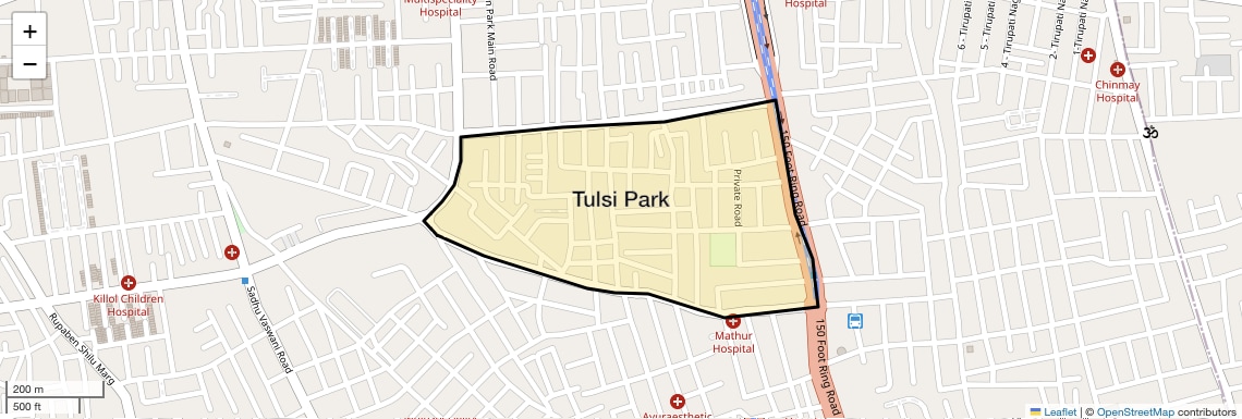 Location Map of Tulsi Park, Rajkot