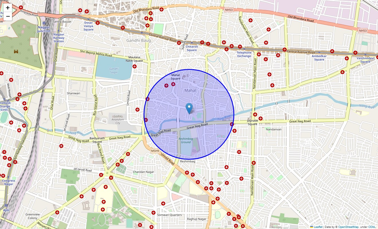 Location Map of Tulsibag Road, Nagpur