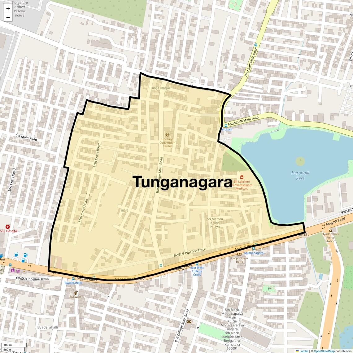 Location Map of Tunganagara, Bangalore