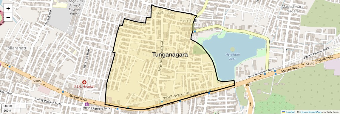 Location Map of Tunganagara, Bangalore