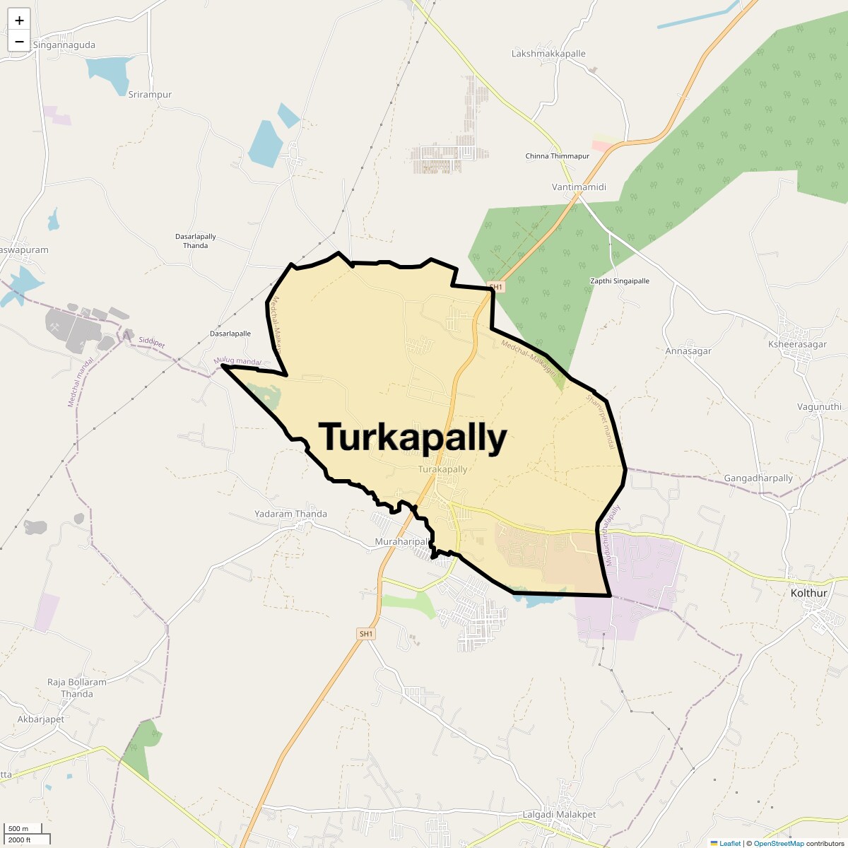 Location Map of Turkapally, Hyderabad