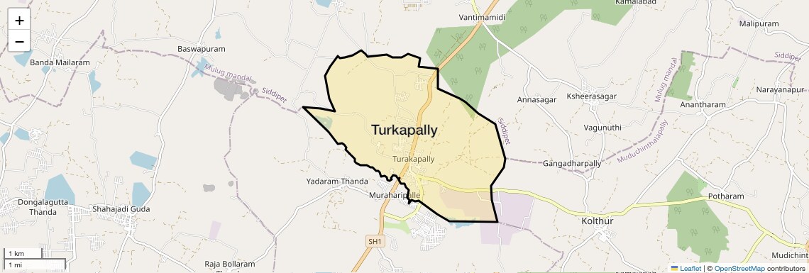 Location Map of Turkapally, Hyderabad