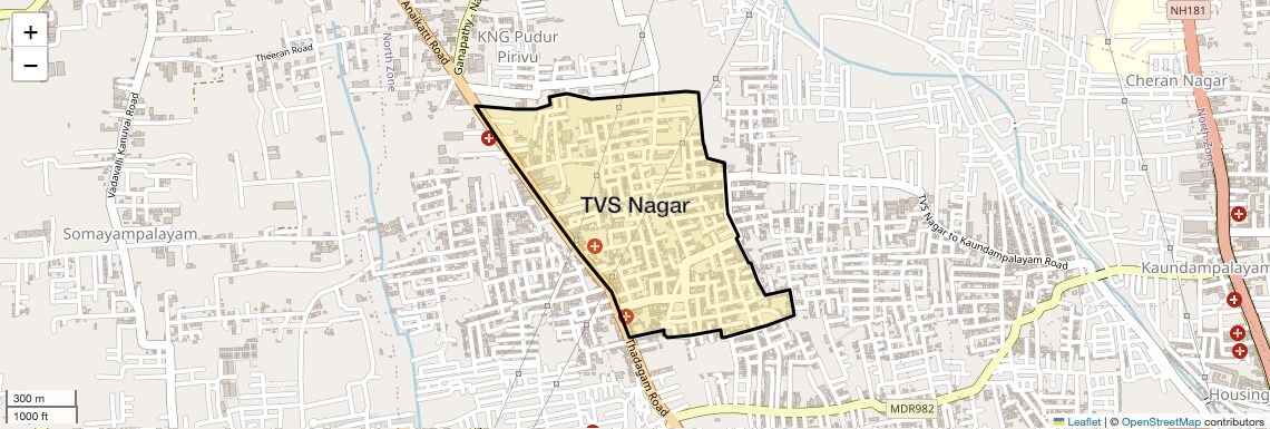 Location Map of TVS Nagar, Coimbatore
