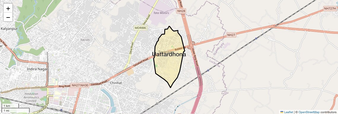 Location Map of Uattardhona, Lucknow